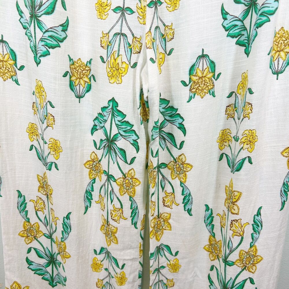DRAPER JAMES RSVP Linen Blend White Yellow Floral Pants Size L Casual Vacation - Picture 4 of 12